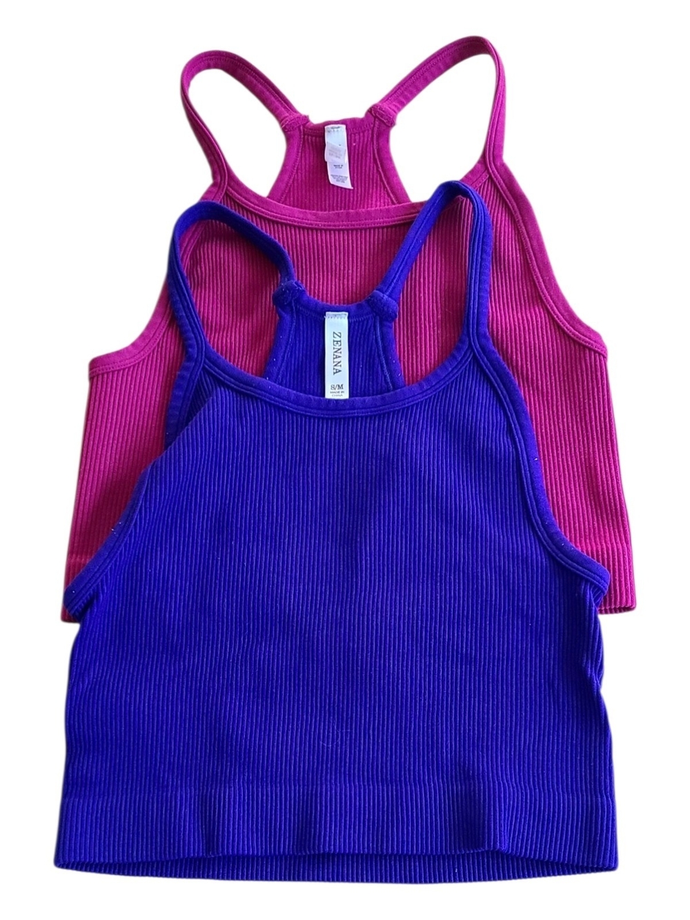 Zenana Outfitters Ribbed Racerback Tank Top Set of 2 - Blue & Fuchsia